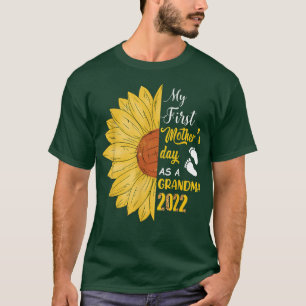 Camiseta Meu Primeiro Dia de as mães Como Avó 2022 Girassol