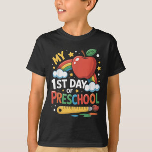 Camiseta Meu Primeiro Dia De Pré-Escolas Engraçado Arco-Íri