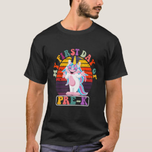 Camiseta Meu primeiro dia do PRE K Unicorn de volta ao pré-