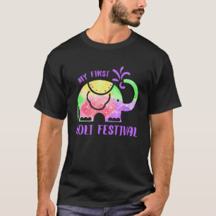 Camiseta Meu Primeiro Festival Holi Feliz Elefante Holi