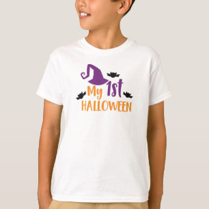 Camiseta Meu Primeiro Halloween, Chapéu de Bruxas, Chapéu P