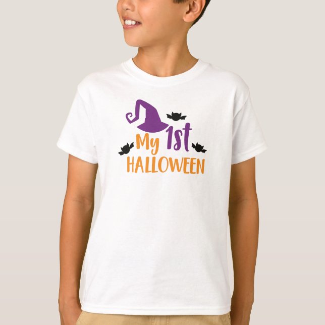 Camiseta Meu Primeiro Halloween, Chapéu de Bruxas, Chapéu P (Frente)