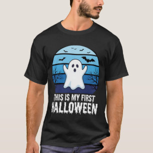 Camiseta Meu Primeiro Halloween Fantasma Fofo e Morcegos