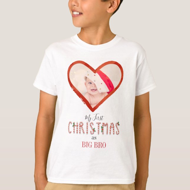 Camiseta Meu Primeiro Irmão De Natal Amor Foto De Bebê (Frente)