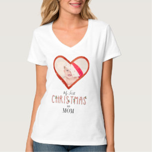 Camiseta Meu Primeiro Natal Como Mãe Adora Foto De Bebê D