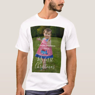 Camiseta meu primeiro nome de foto da menina de Natal, ano