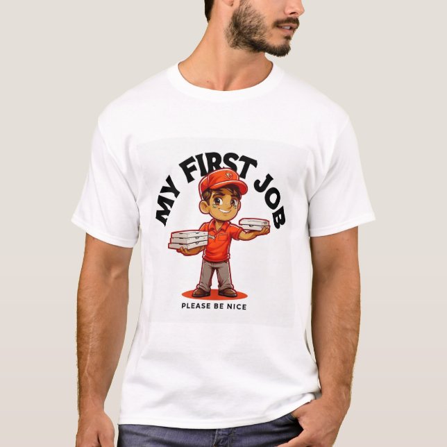 Camiseta Meu primeiro trabalho de entrega de pizza (Frente)