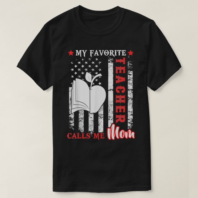Camiseta Meu professor favorito me chama Mãe EUA Bandeira M (Frente do Design)