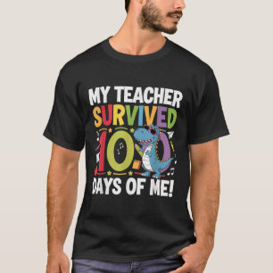 Camiseta Meu Professor Sobreviveu A 100 Dias Da Escola Dino