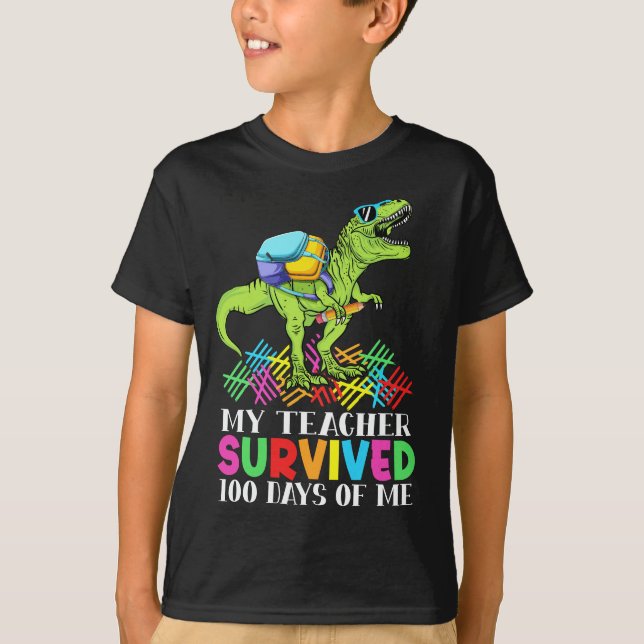 Camiseta Meu Professor Sobreviveu A 100 Dias De Mim Dinossa (Frente)