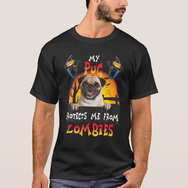 Camiseta Meu Pug Me Protege De Zombies (Frente)