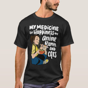Camiseta Meu Remédio Para a Felicidade São , Ramen e Gatos