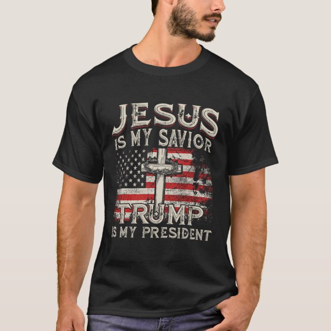 Camiseta Meu Salvador Trump É Minha Bandeira Presidente Ame (Frente)