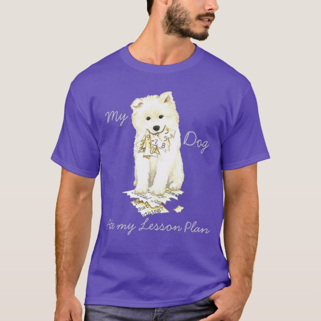 Camiseta Meu Samoyed Comeu Meu Plano de Lição (Frente)