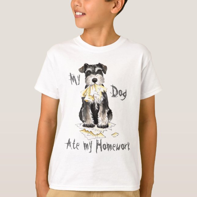 Camiseta Meu Schnauzer diminuto comeu meus trabalhos de (Frente)