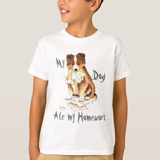 Camiseta Meu Sheltie comeu meus trabalhos de casa (Frente)