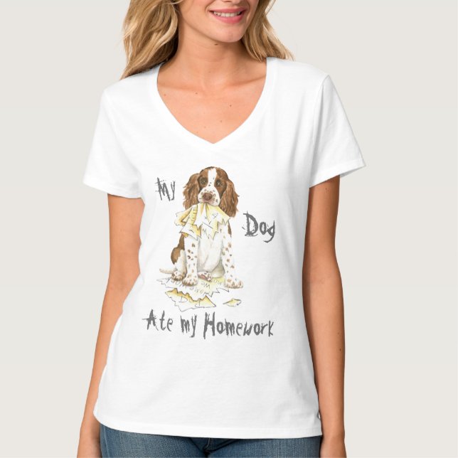 Camiseta Meu Spaniel de Springer inglês comeu meus (Frente)