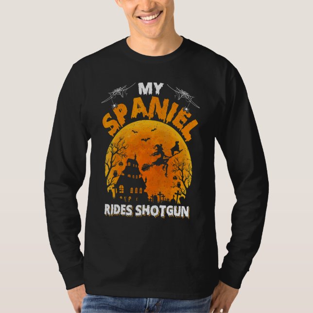 Camiseta Meu Spaniel Viaja no Banco da Frente Spaniel Cacho (Frente)