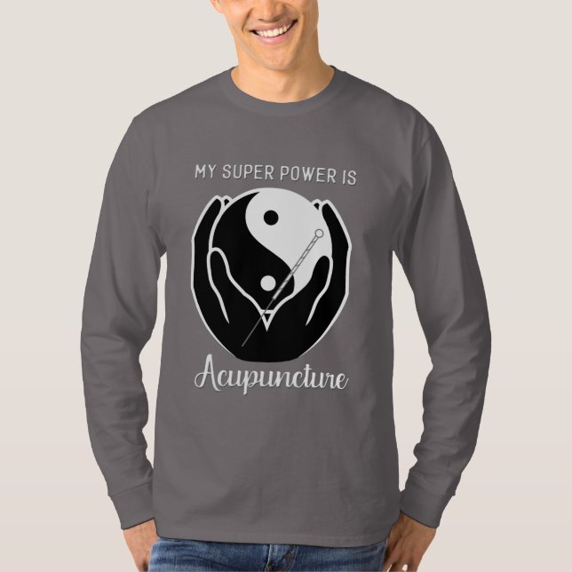 Camiseta Meu Super Poder é Acupuntura Chá Masculina - longo (Frente)