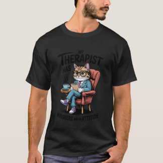 Camiseta Meu Terapeuta Tem Bigodes Gato Divertido Saúde Men