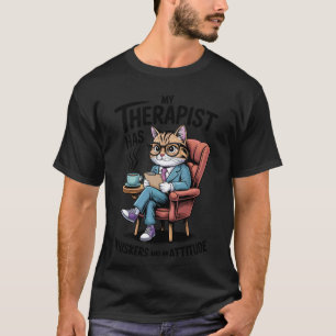 Camiseta Meu Terapeuta Tem Bigodes Gato Divertido Saúde Men
