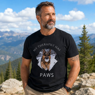 Camiseta Meu Terapeuta Tem Patas Cachorro GSD Foto Preto
