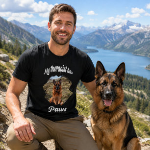 Camiseta Meu terapeuta tem patas foto de cachorro preta