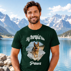 Camiseta Meu terapeuta tem patas foto de cachorro verde