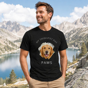 Camiseta Meu terapeuta tem patas Golden Retriver foto preta