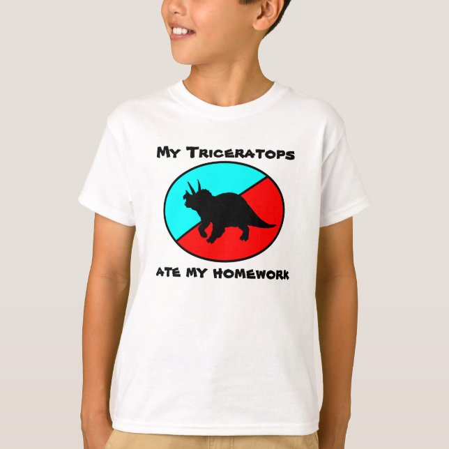 Camiseta Meu Triceratops comeu meus trabalhos de casa (Frente)