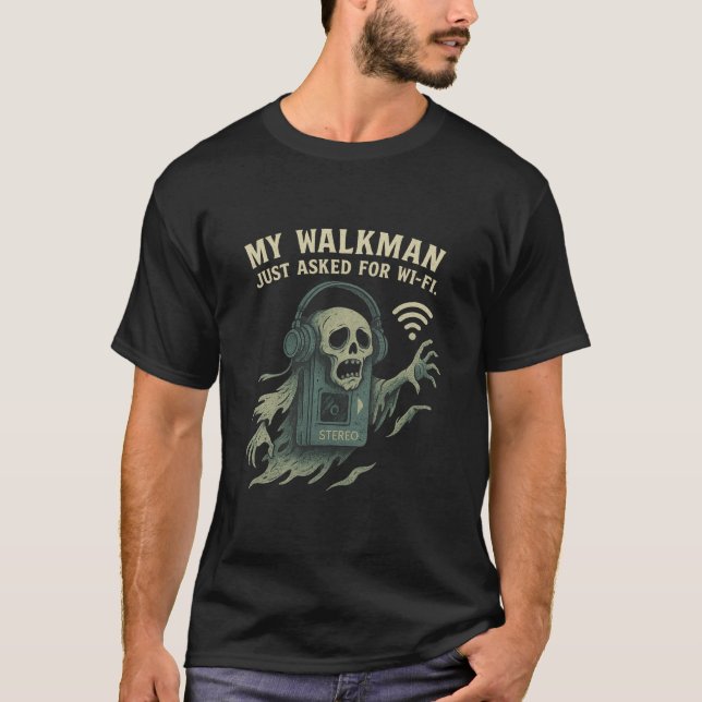 Camiseta Meu Walkman Pediu Wi-Fi Terror Retro Tech (Frente)