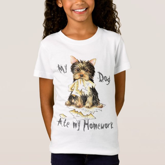 Camiseta Meu Yorkie comeu meus trabalhos de casa (Frente)