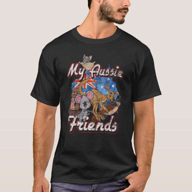 Camiseta Meus Amigos Aussie - Fofo Australiano - Austrália (Frente)