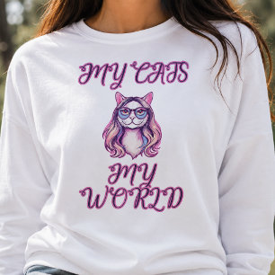 Camiseta Meus Gatos Meu Mundo Amante Felino Design de Estim