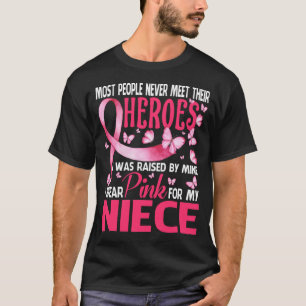Camiseta Meus Heróis Eu Uso Rosa Pela Câncer de Mama Da Min
