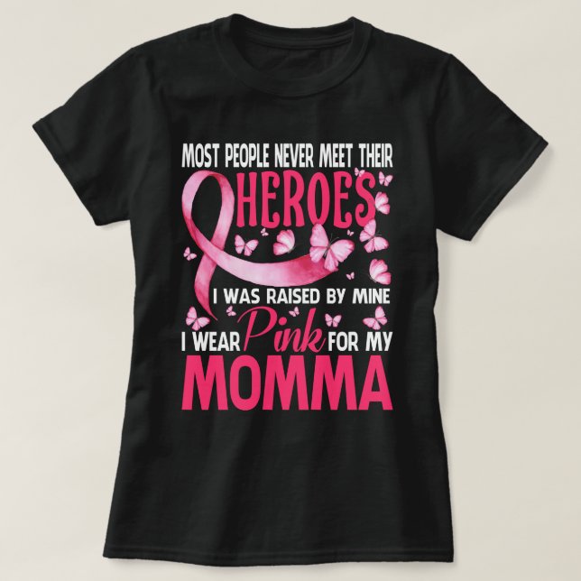 Camiseta Meus Heróis Eu Visto Rosa Para Meu Cancer Mama A (Frente do Design)