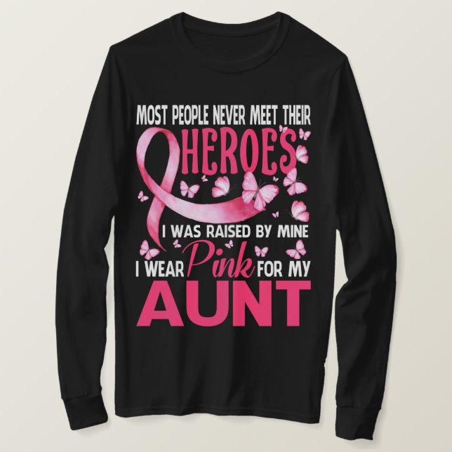 Camiseta Meus Heróis Eu Visto Rosa Para Minha TIA Cancer De (Frente do Design)