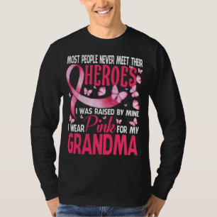 Camiseta Meus Heróis Eu Visto Rosa Para O Cancer Da Minha A