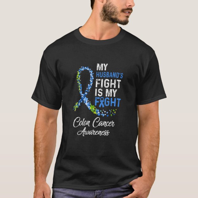 Camiseta Meus Maridos Combatem O Meu Cancer Colon Contra Aw (Frente)