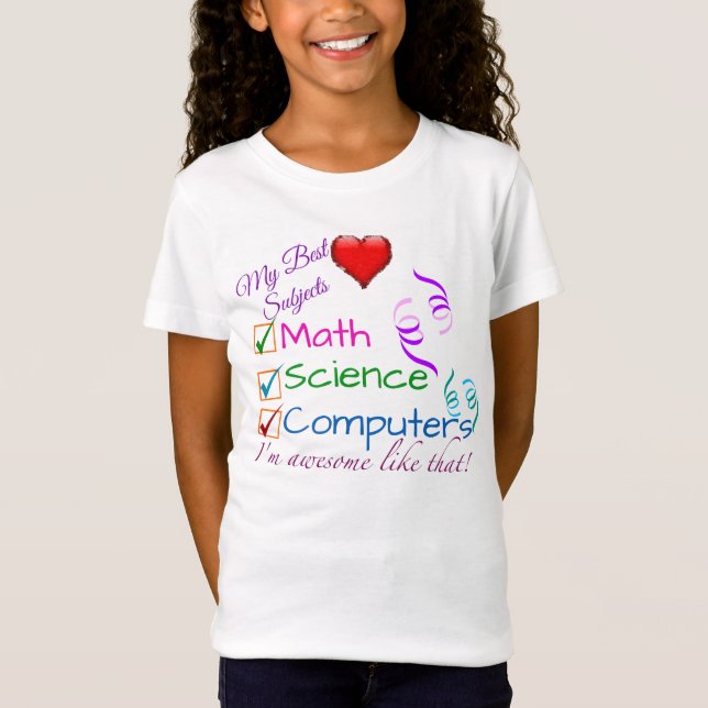 Camiseta Meus melhores assuntos - matemática, ciência, (Frente)