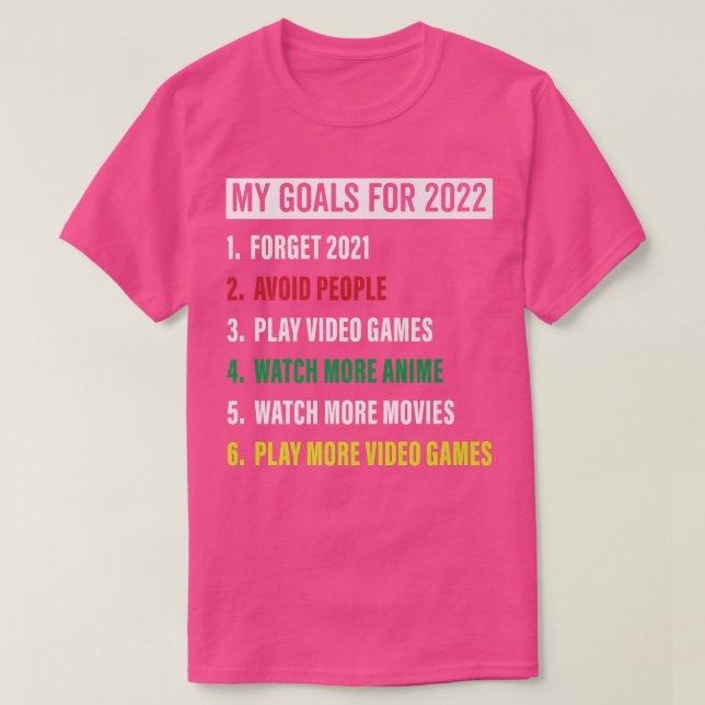 Camiseta Meus Objetivos Para Os Videos games De 2022 Animam (Frente do Design)