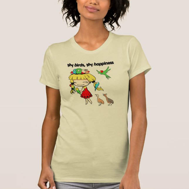Camiseta Meus pássaros meus desenhos animados bonitos da (Frente)
