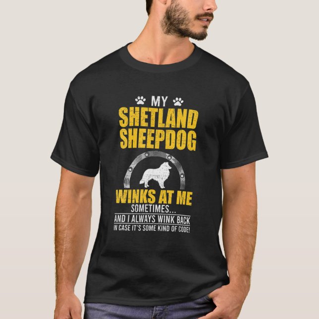 Camiseta Meus Piscar os olhos de Sheepdog Shetland No Meu P (Frente)