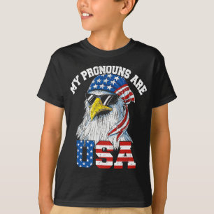 Camiseta Meus Pronomes São Águia Patriótica Dos EUA Engraça