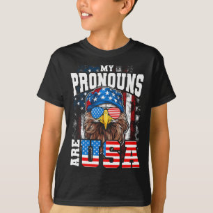Camiseta Meus Pronomes São Águia Patriótica Dos EUA Engraça