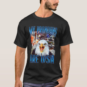Camiseta Meus Pronomes São EUA Águia Engraçado 4 de Julho A