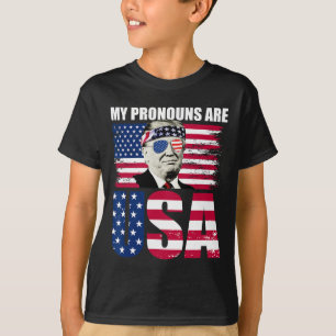 Camiseta Meus Pronomes São Usa Donald Trump Patriótico 4 De
