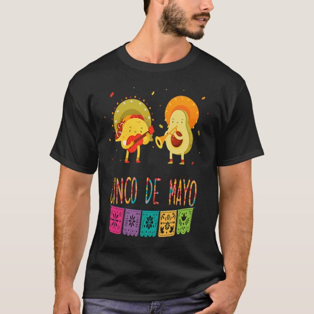 Camiseta Mexican Fiesta Cinco De Mayo Tacos And Avocado Mex (Frente)