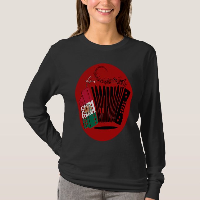 Camiseta Mexican Flag Air Accordion Mexico Fiesta Womens Bo (Frente)