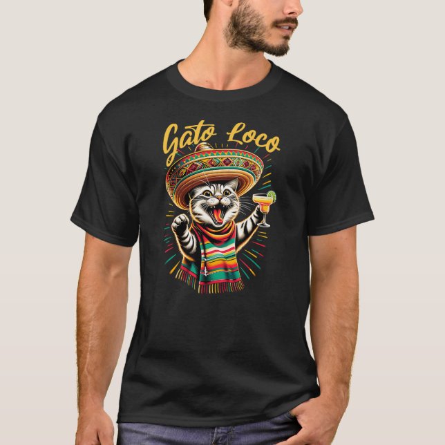 Camiseta Mexican Gato Loco Sombrero Cat Cinco De Mayo Funny (Frente)